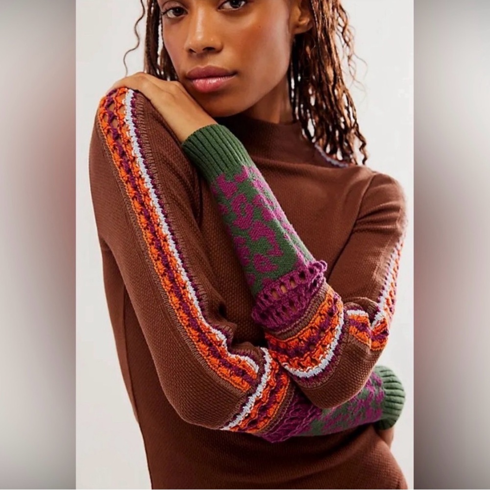 Nwt Free People Top Pullover Crochet Switch It Up Boho Thermal Knit